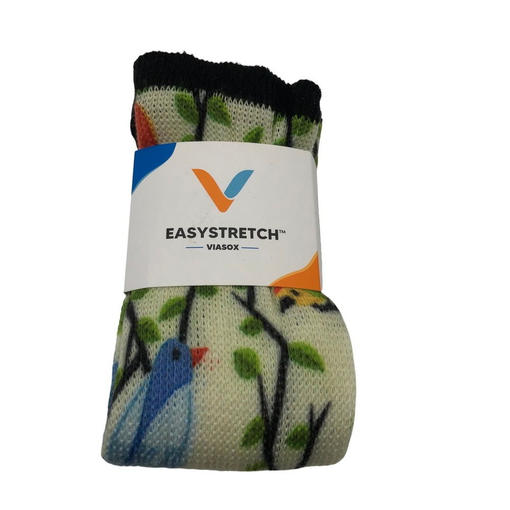 NWT Viasox EasyStretch Non Binding Bird Print Socks Womens M/L Bamboo Whimsical